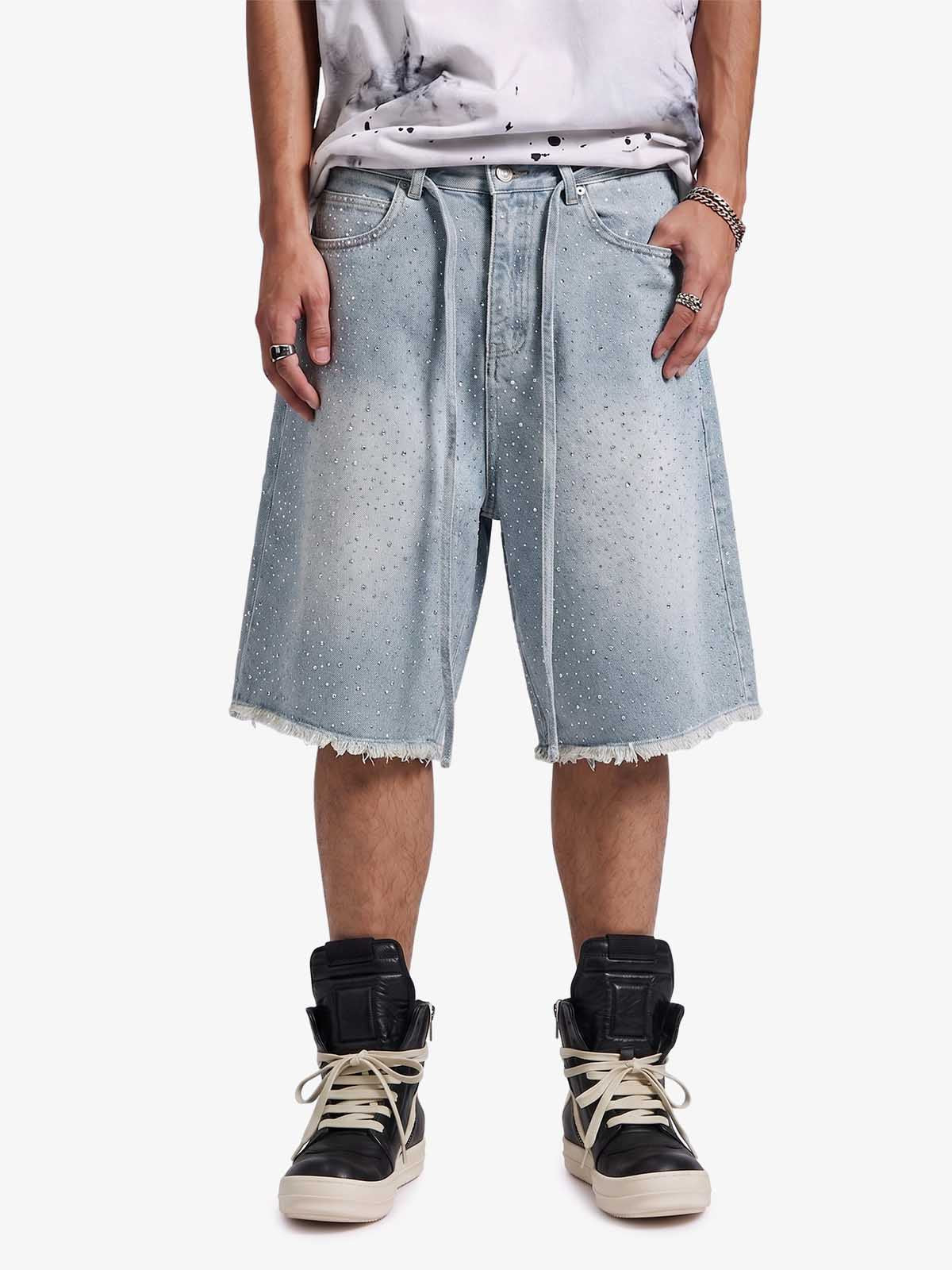 Distressed Rhinestone Denim Jorts - 2454 