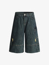 Deconstructed Multi-Pocket Cargo Denim Jorts 