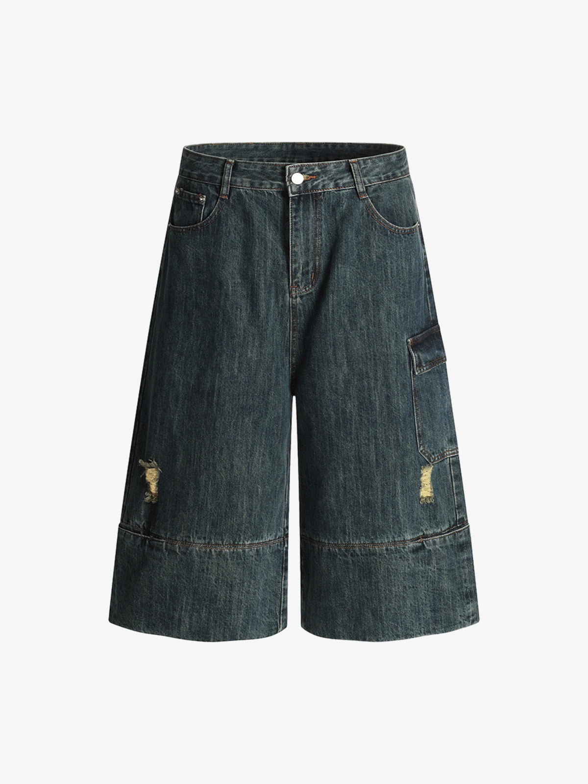 Deconstructed Multi-Pocket Cargo Denim Jorts 