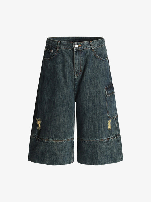 Deconstructed Multi-Pocket Cargo Denim Jorts 