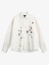 Fun Distressed Raw-edge Printed Long-sleeved Shirt 