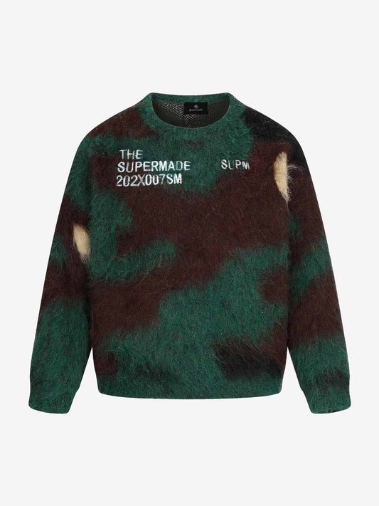 Embroidered Camouflage Shaggy Knitted Sweater 