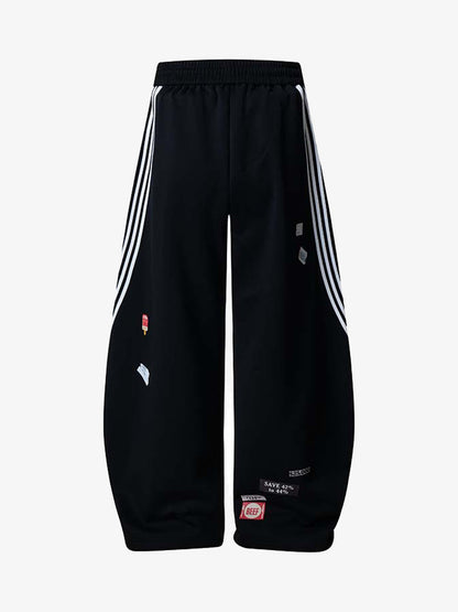 Street Patterned Striped Barrel Casual Pants 