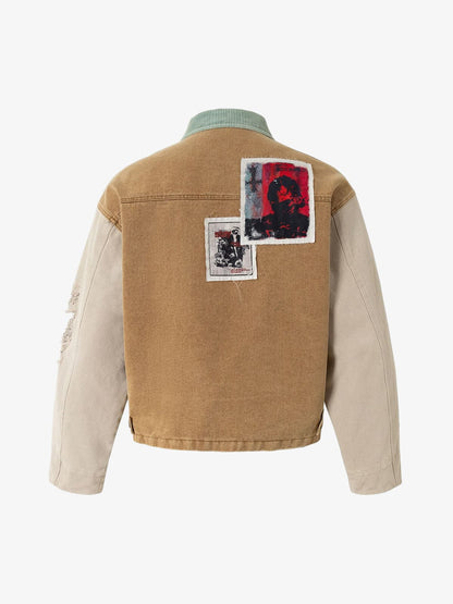 Punk Retro Collage Print Distressed Heavy Jacket - 2539 