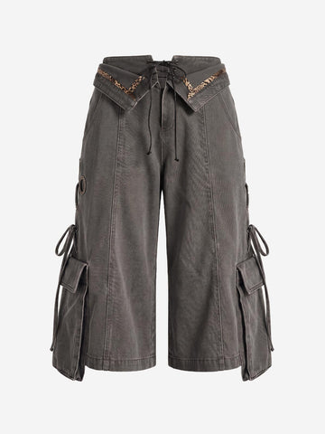 Turned-Waist Utility Wide-Leg Jeans