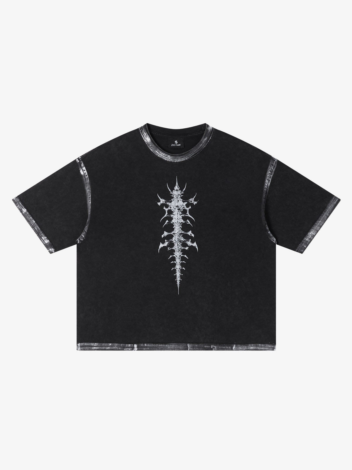 Black Distressed Oversized T-Shirt with Abstract White Print