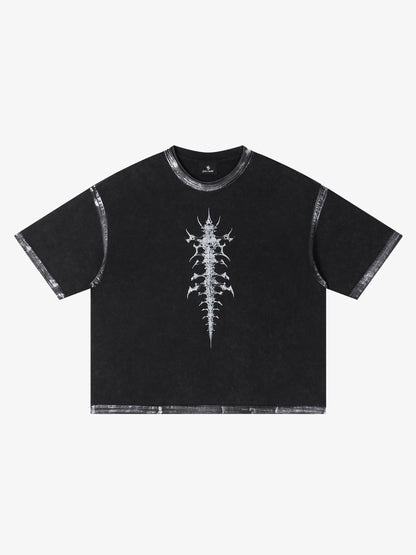 Black Distressed Oversized T-Shirt with Abstract White Print