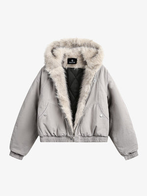 Spliced Fur Hooded Quilted Jacket - 2285 