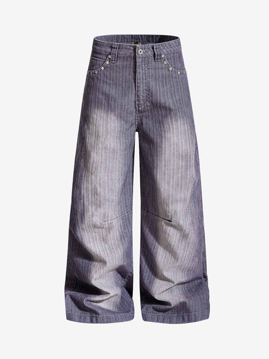 Vintage-Jeans mit Nadelstreifen, Nieten und Baggy-Design, gewaschen