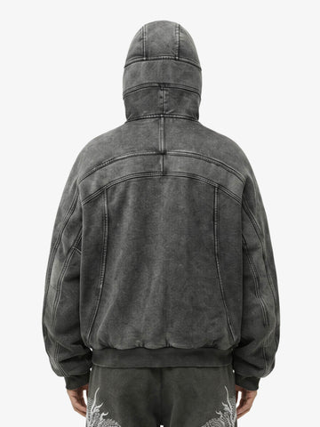 Fleece Retro Zipper Eye-Hood Design Hooded Jacket - 2489 