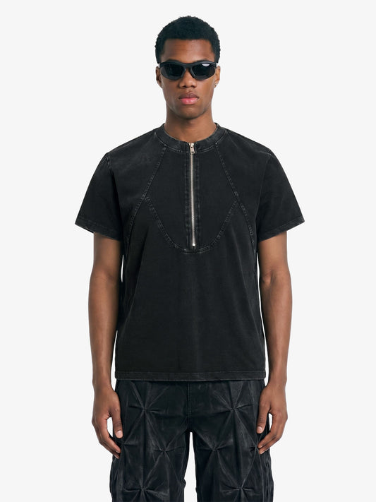 Acid-Wash-Halbzip-T-Shirt