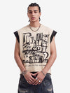 Graffiti-Grafik T-Shirt mit kontrastierenden Kanten und offener Saumkante, ärmellos