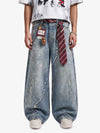 Tie-Dye-Jeans mit Grafikdruck, Vintage-Waschung und weitem Bein