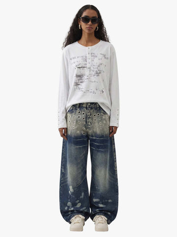 Multi-Eyelet Distressed Gradient Baggy Jeans 