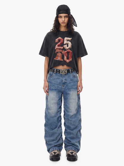 Y2K Faded Stacked Denim Jeans