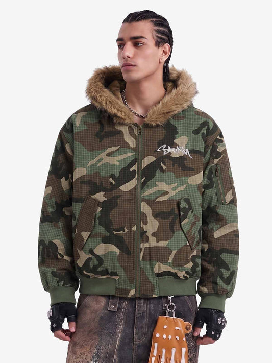 Wendejacke aus Baumwolle mit Tarnmuster und Pelzkragen - 2499