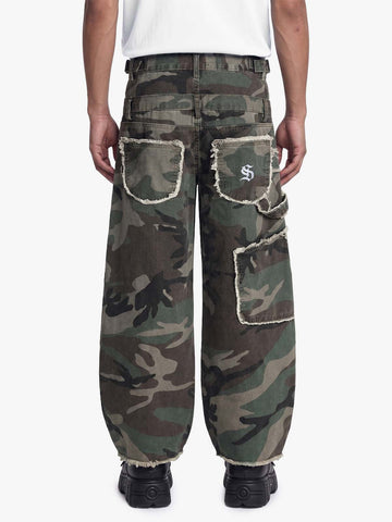 Retro Double Waist Camouflage Barrel Pants - 2555 