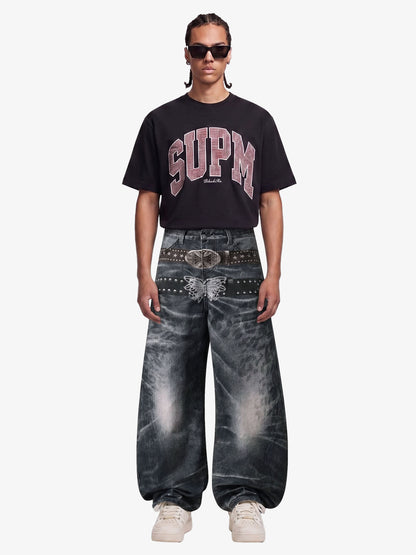 Butterfly Illusion Graphic Print Baggy Jeans 