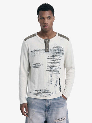 Vintage Graphic Henley Long Sleeve T-Shirt 
