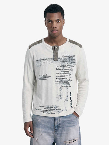 Vintage Graphic Henley Long Sleeve T-Shirt 