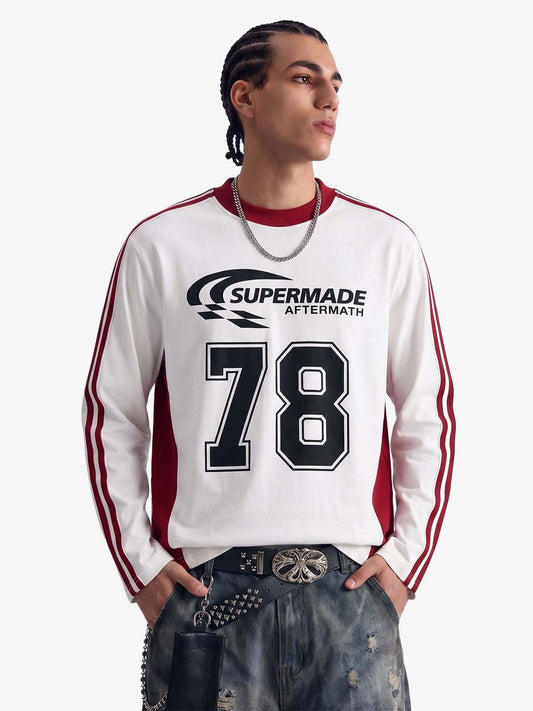 Jersey Digitaldruck Colorblock Langarm-T-Shirt