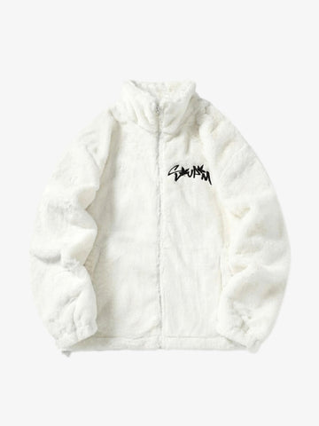 Thesupermade Hip-hop Letter Stand Collar Fur Jacket - 1908 