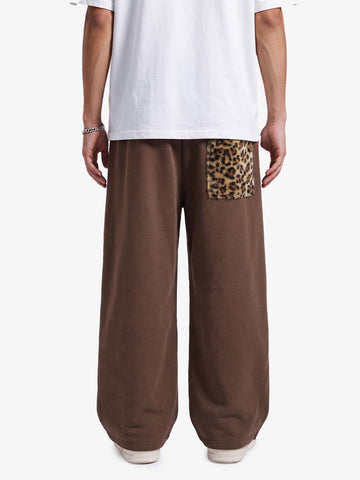 Retro Leopard Patch Barrel Pants mit doppeltem Bund - 2564