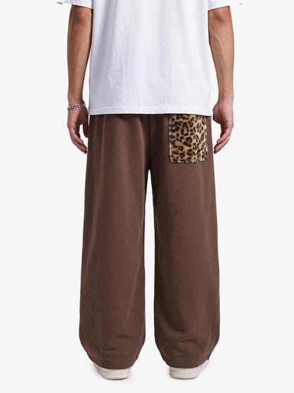 Retro Leopard Patch Barrel Pants mit doppeltem Bund - 2564