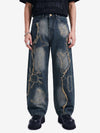 Vintage-Scimitar-Jeans mit verwaschenem, gesäumtem Graffiti-Muster und Stickerei