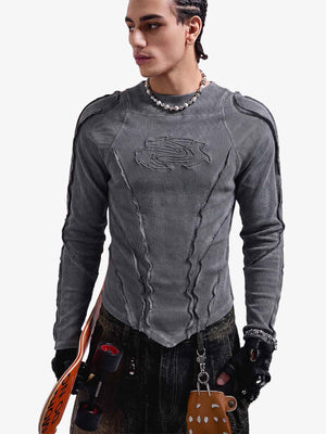 Vintage Washed Sculpted Seam Ribbed Long Sleeve T-Shirt - 2624 