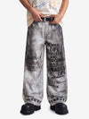 Distressed Dirty Wash Text Grafik Sternbesatz Straight Leg Hose