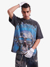 Jersey-Strick-T-Shirt mit Retro-Street-Totenkopf-Graffiti-Print