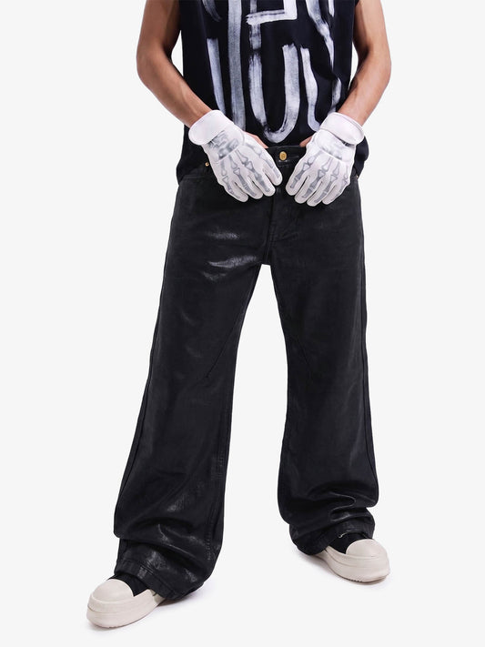 Thesupermade Schwarze, gewachste Schlagjeans – 2212