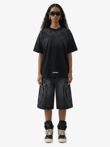 Verwaschenes Oversize-T-Shirt mit Retro-Farbverlauf und Buchstabendruck