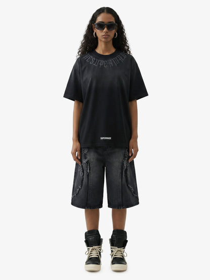 Verwaschenes Oversize-T-Shirt mit Retro-Farbverlauf und Buchstabendruck