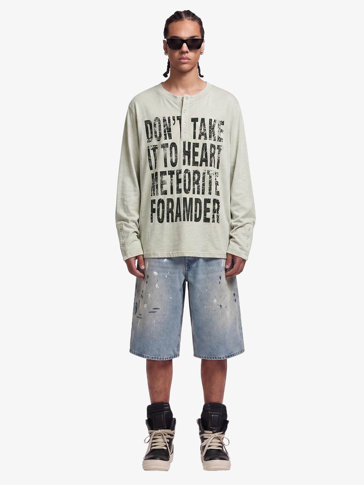 Vintage Grunge Text Print Henley Long Sleeve T-Shirt 