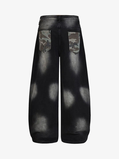 Butterfly Spray Graphic Camo Pocket Barrel Jeans 