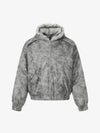 Faux Suede Vintage Wash Fur Hood Padded Jacket - 2553 