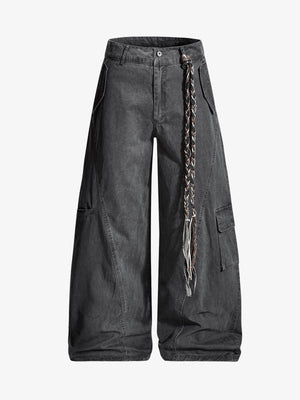Washed Cargo Webbing Barrel Pants 