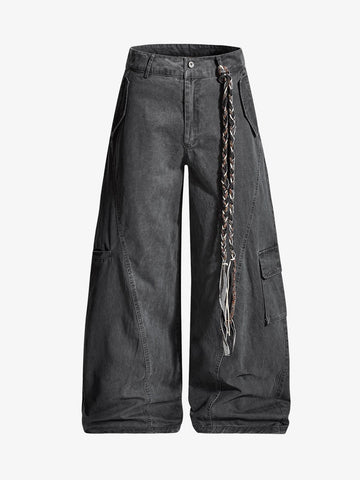 Washed Cargo Webbing Barrel Pants 