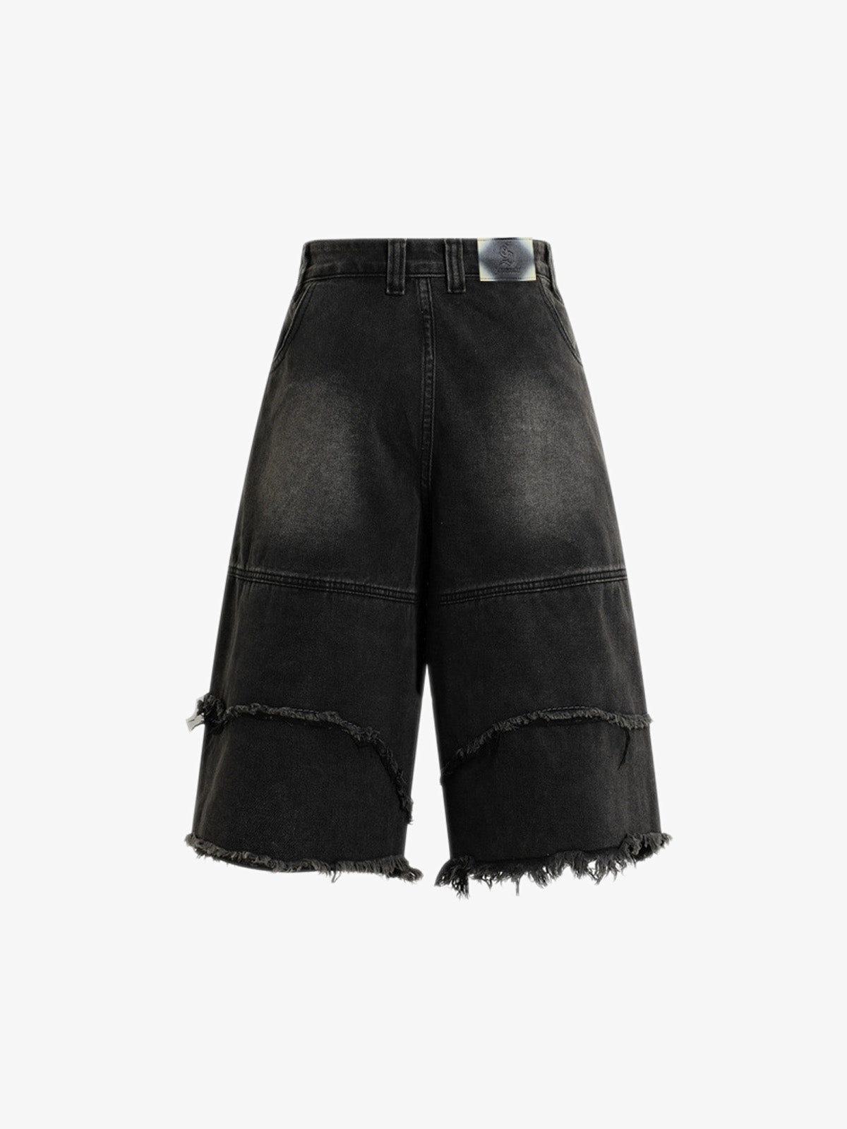 Ausgefranste, mehrlagige Jeans-Shorts mit Einsätzen