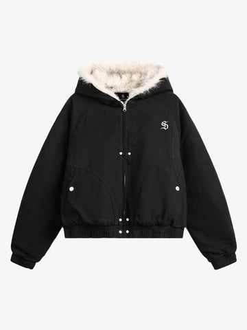 Spliced Fur Hooded Quilted Jacket - 2285 