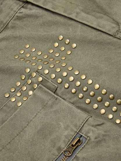 Vintage Utility Studded Cross Straight Leg Pants 