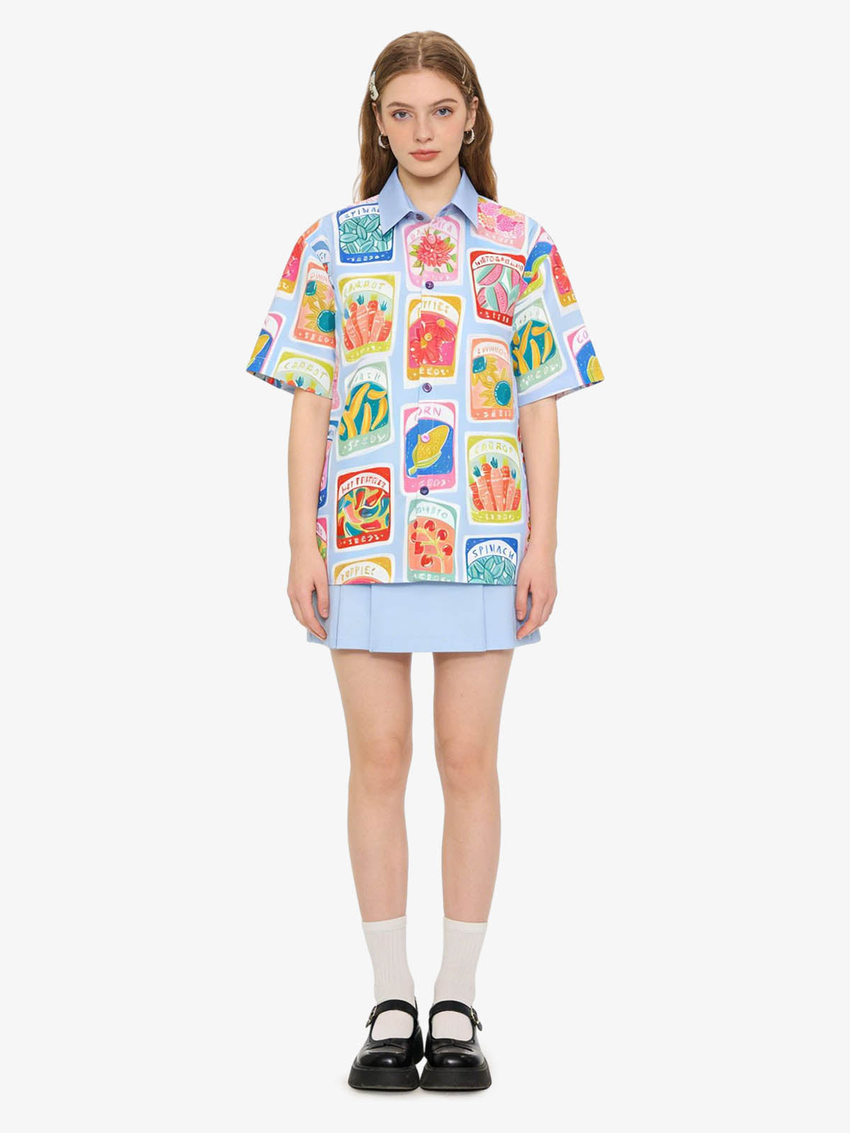 Vintage Seed Packet Camp Collar Boxy Shirt 