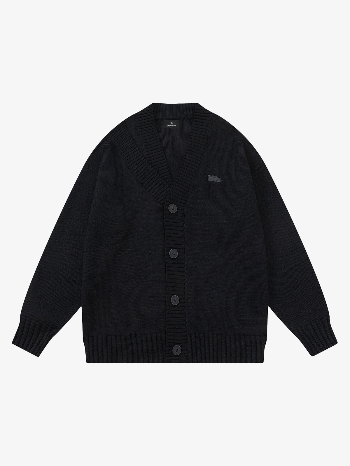 Layered Double V-Neck Ribbed Knit Cardigan 