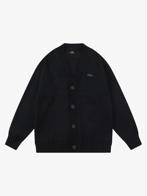 Layered Double V-Neck Ribbed Knit Cardigan 