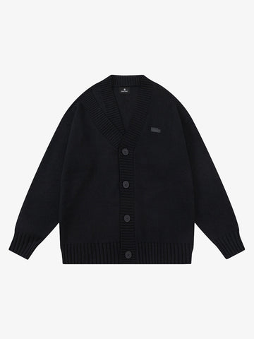 Layered Double V-Neck Ribbed Knit Cardigan 
