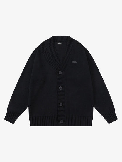 Layered Double V-Neck Ribbed Knit Cardigan 