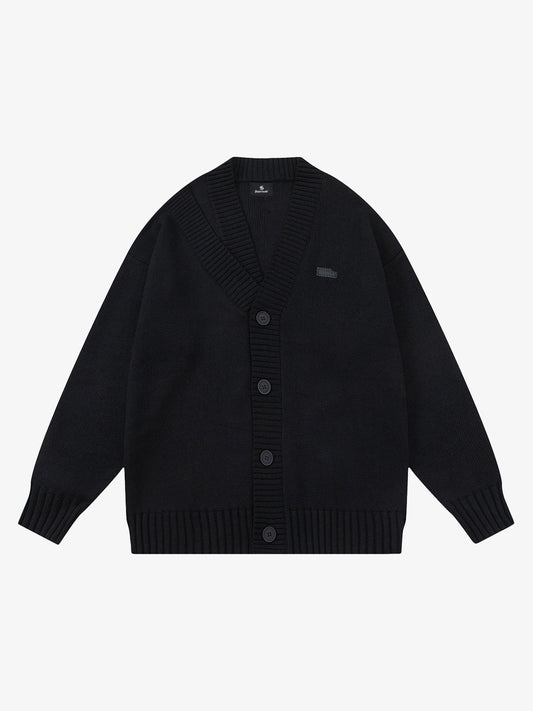 Layered Double V-Neck Ribbed Knit Cardigan 
