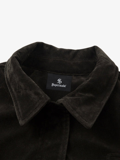 Retro Unique Metal Button Lapel Suede Bomber Jacket - 2538 
